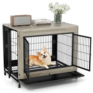 Tangkula Dog Crate Furniture Industrial Dog Kennel w/ Flip-up Top Decorative Pet House - 1 of 4