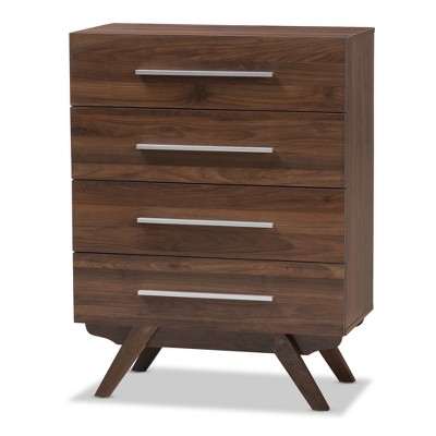 Auburn Mid-Century Modern Walnut Finished Wood 4 Drawer Chest Brown - Baxton Studio