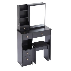 SEVOBAL Dressers Stylish Vanity Table Set with Sliding Mirror Cushioned Stool and Storage for Small Bedroom, Black, 29.2"*12.6"*50.4" - 1 of 4