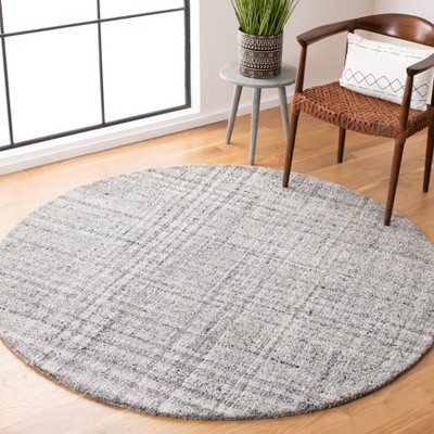 Grey and Black 6' Round Abstract Wool Area Rug