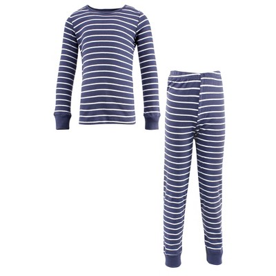 Hudson Baby Unisex Baby and Toddler Cotton Pajama Set, Denim Blue Stripe