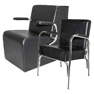 PureSana Chromium Ella Professional Auto Reclining Vinyl Shampoo Chair, Anastasia Vinyl Professional Platform Hair Dryer Chair, Black - 1 of 4