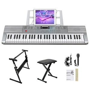 Karl Home 61 Keys Keyboard Piano with Lighted Keys, Z-Stand, Piano Bench, Black - 1 of 4