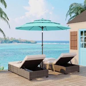 3 Tiers Patio Market Umbrella 8 Ribs, 9FT 3 Tiers Heavy Duty Outdoor Umbrella with Ventilation and Hand Crank - 1 of 4