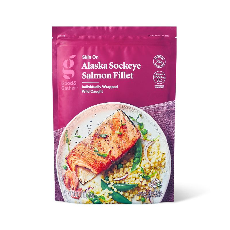 Alaska Sockeye Salmon Skin On Fillets - Frozen - 16oz - Good &#38; Gather&#8482;, 1 of 6