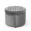 GDFStudio Hempstead Contemporary Round Tufted Velvet Ottoman with Nailhead Trim - 2 of 4