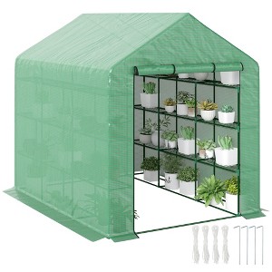 8' x 6' x 7' Portable Walk in Greenhouse with Mesh, Door, Windows, 18 Shelf, Trellis, Plant Labels - 1 of 4