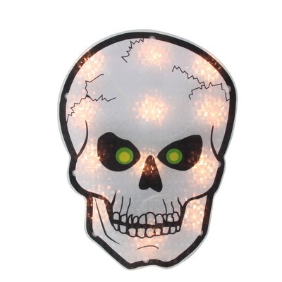 Northlight 12" Lighted Holographic Halloween Skull Window Silhouette Decoration