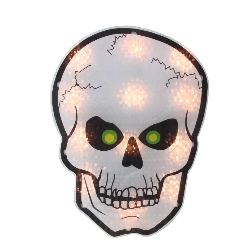 Northlight 12" Lighted Holographic Halloween Skull Window Silhouette Decoration, 2 of 3