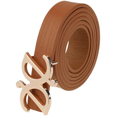 INSPIRE CHIC Women Reversible Faux Leather 0.7" Width Jacquard with Gold Buckle Belts 1Pc