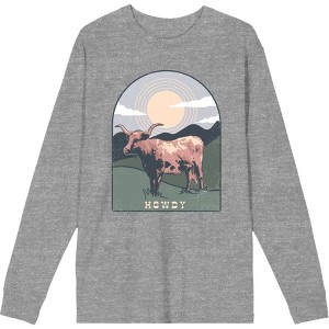 Western Howdy Cow Crew Neck Long Sleeve Adult Tee - 1 of 2