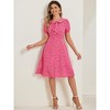 INSPIRE CHIC Women's Peter Pan Collar Tie Neck Short Sleeve A-Line Elegant Belted Floral Dress - 3 of 4