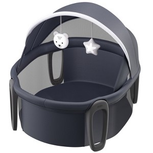 VEVOR Portable Baby Bassinet, On-The-Go Baby Dome with Canopy & Developmental Toys, Quick-Folding Travel Crib, Lightweight Baby Cradle, Gray - 1 of 4