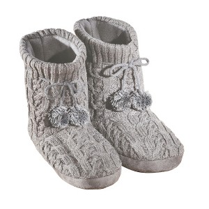 Collections Etc Cable Knit Slippers with Pom Poms, Comfortable Booties for Women - 1 of 3