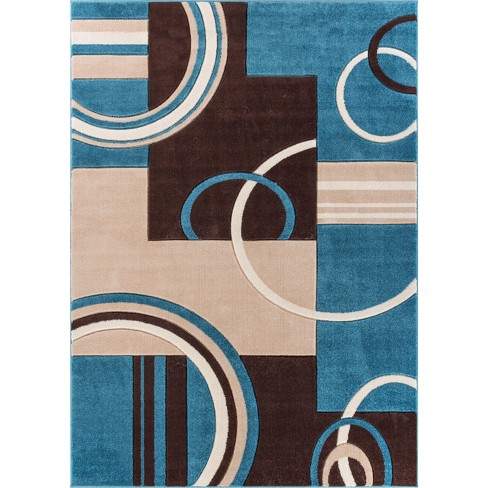 Hudson Waves Blue Brown Geometric Modern Casual Area Rug 5x7 ( 5'3 x 7'3  ) Easy to Clean Stain Fade Resistant Shed Free Abstract Contemporary