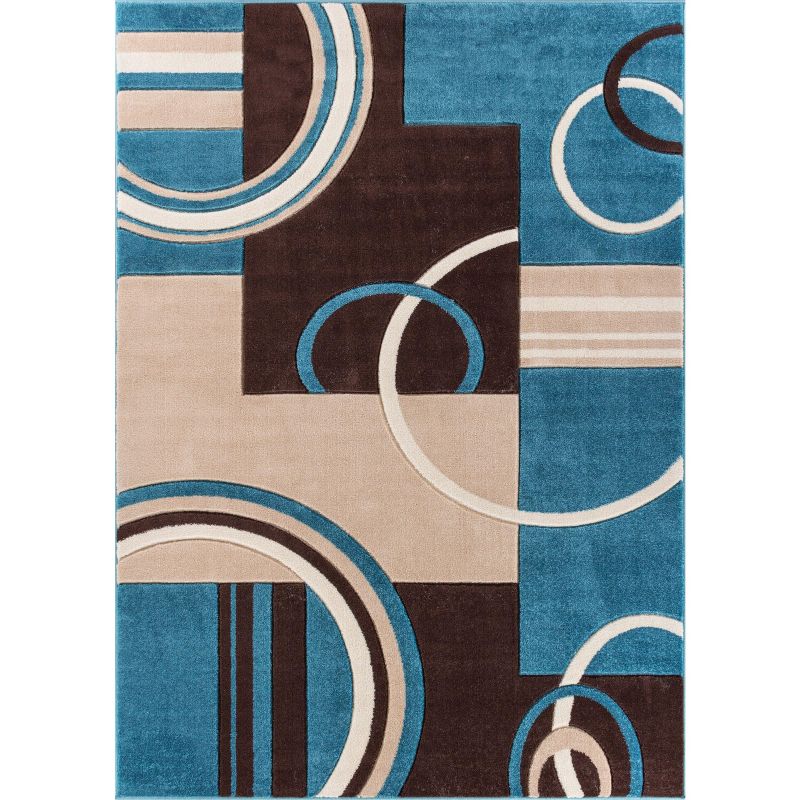 Echo Shapes Circles Modern Geometric Comfy Casual Hand Carved Abstract Contemporary Thick Soft Area Rug, 1 of 9