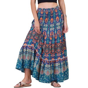 INSPIRE CHIC Women's Boho Floral Smocked High Waist A-Line Maxi Skirts - 1 of 4