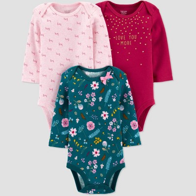 Carter's Just One You® Baby Girls' 3pk Long Sleeve Floral Bodysuits - Green Newborn