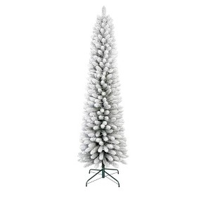 Snow Flocked Pencil Christmas Tree 9FT – Slim Artificial Xmas Tree with Metal Stand, 703 Snowy Tips, Skinny Holiday Decor for Indoor Home & Office - 1 of 1
