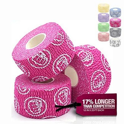 WOD Nation Bulk 3-Pack Weightlifting Hook Grip Tape, Comfortable & Stretchy Athletic Thumb Tape for Exercise (23ft Per Roll)- Pink
