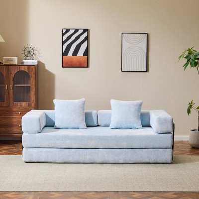 Whisen Sectional Compression Sofa Bed & Floor Futon Couch with Convertible Folding Design, Pillows and Armrests