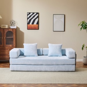 Whisen Sectional Compression Sofa Bed & Floor Futon Couch with Convertible Folding Design, Pillows and Armrests - 1 of 4