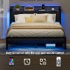 Furnulem Bed Frame with LED Lights, Headboard with Charging Station and USB Port,Upholstered Platform Bedframe Metal Support, No Box Spring Needed - 3 of 4