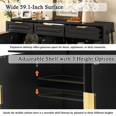 Close-up of adjustable shelves inside sideboard