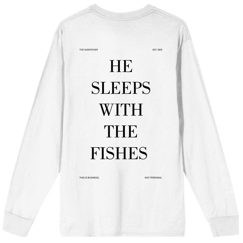 The Godfather He Sleeps With The Fishes Crew Neck Long Sleeve White Adult Tee, 3 of 5