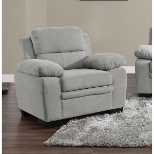 Textured Fabric Upholstered Plush Seating Chair with Channel Tufting, Attached Cushions, Pillow-Top Arms, Foam Padding and Solid Wood Frame - 1 of 4