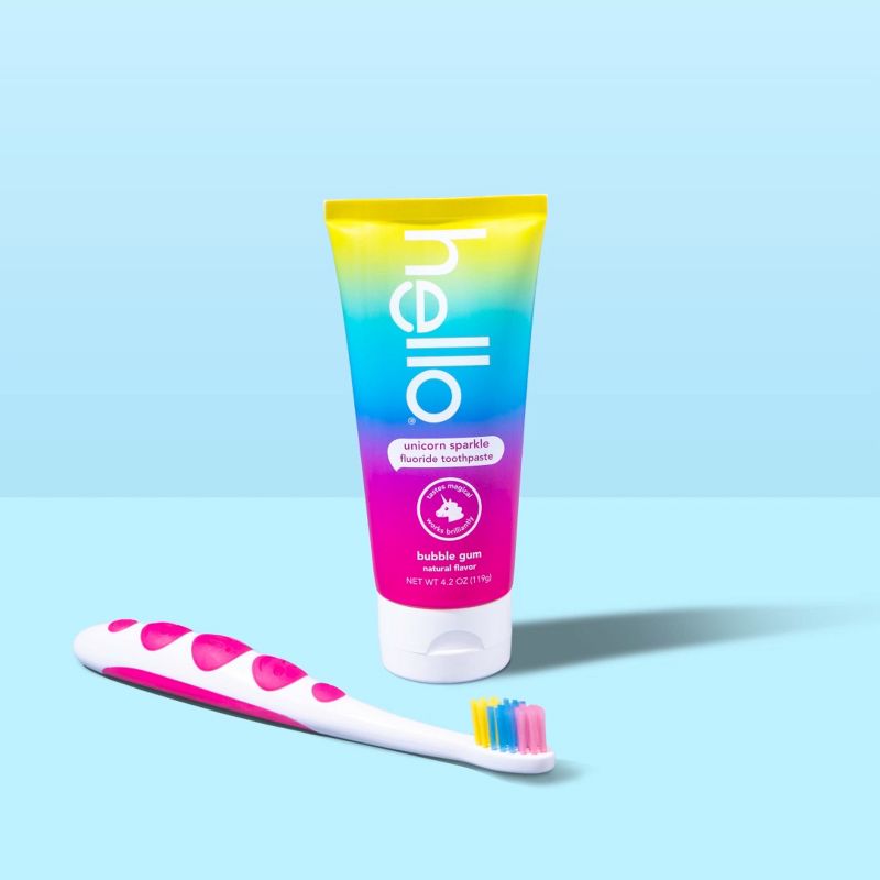 hello Kids&#39; Unicorn Sparkle SLS Free + Vegan Fluoride Toothpaste - Natural Bubble Gum Flavor - 4.2oz, 3 of 21