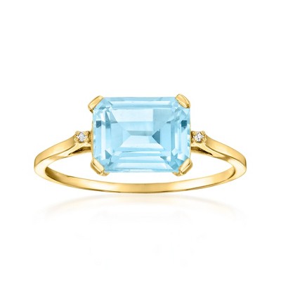 Ross-Simons 3.00 Carat Sky Blue Topaz Ring With Diamonds in 14kt Yellow Gold