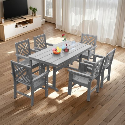 XINGHANZHENXUAN Black 7-Piece Outdoor Patio Dining Set with Umbrella Hole for Backyard, Lawn, Garden, or Poolside Use