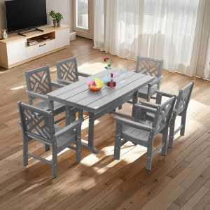 XINGHANZHENXUAN Black 7-Piece Outdoor Patio Dining Set with Umbrella Hole for Backyard, Lawn, Garden, or Poolside Use - 1 of 4