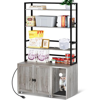 Garvee Cat Litter Box Enclosure Furniture with Shelves, Hidden Cat Litter Box Cabinet with Shelves, Sockets, Pull Out Tray