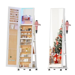 Vlsrka 360° Swivel Jewelry Armoire with LED Mirror, Lockable Standing Organizer with Foldable Shelf & Wheels - 1 of 4