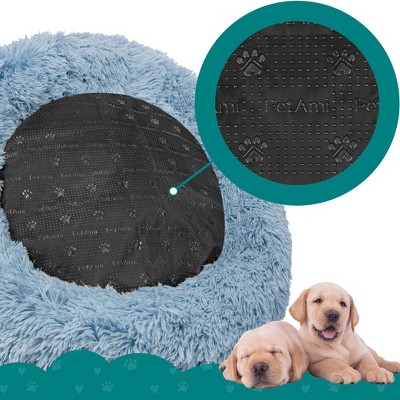 Dusty Blue Small Round Fluffy Plush Dog Bed