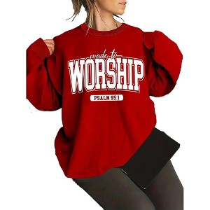 Plus Size Sweatshirts Tops with Crew Neck Long Sleeve Pullover Sweat Shirts Slogan Plus Size Sweatshirts  Faith Worshipper Shirts - 1 of 4