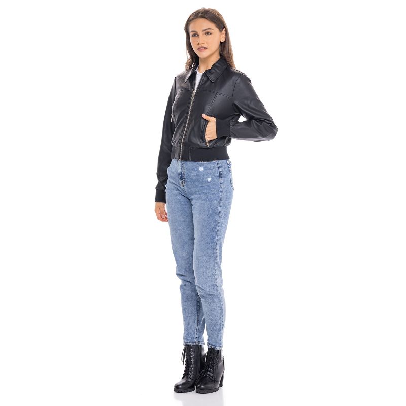 Women's Faux Leather Bomber Jacket - S.E.B. By SEBBY, 4 of 6