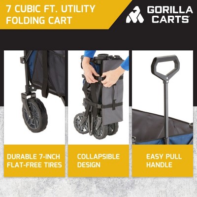Blue Heavy-Duty Collapsible Outdoor Utility Wagon with Cup Holders