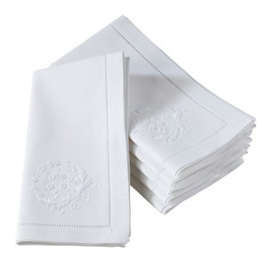 Saro Lifestyle Embr'd Flower Hemstitch Napkin, 20" Square, White (Set of 6) - 1 of 3
