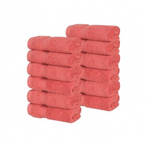 Zero Twist Cotton Solid Chevron Dobby Border Super Soft Face Towel Washcloth Set of 12 by Blue Nile Mills - 1 of 4