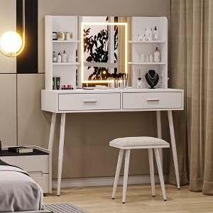 Vanity Desk, Makeup Vanity Desk with Touch Light Mirror and Power Outlet - 1 of 4