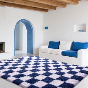 5x7 Feet Checkered Area Rugs For Living Room, Black Modern Super Soft Fluffy Rugs for Bedroom Home Aesthetic Decor - 1 of 4