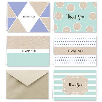 Paper Frenzy Purple and Mint Designer Thank You Note Card Collection with Envelopes - 25 pack