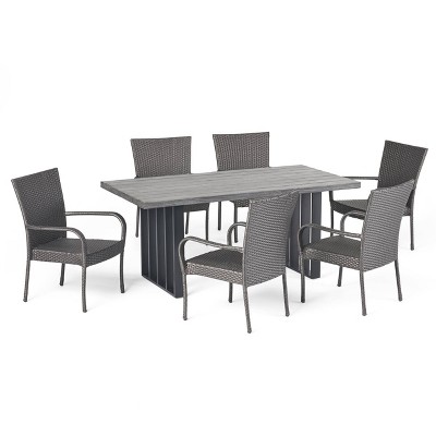 Lima 7pc Wicker & Lightweight Concrete Dining Set - Gray - Christopher Knight Home