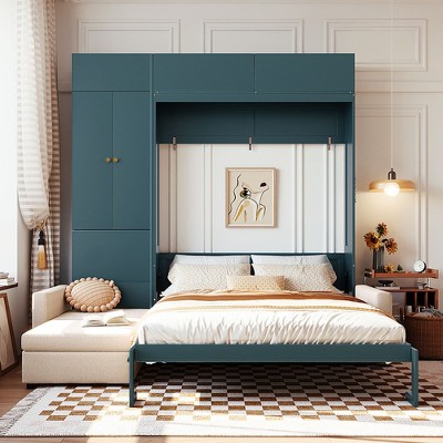 Queen Size Murphy Bed with Sofa and Shelves for Bedroom or Apartment