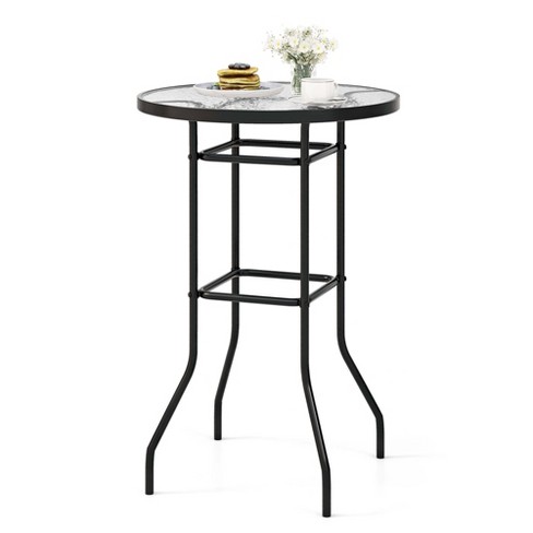 Costway 38 Patio Round Counter Height Bar Table withTempered Glass Tabletop Poolside