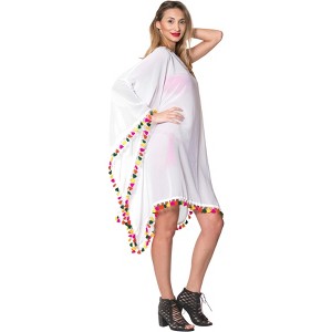 HAPPY BAY Women's Summer Holiday Swimwear Swim Suit Loose Beach Wear Bathing Suit Bach Dress Cover-up for Women 1X-2X White Solid - 1 of 4