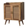 HomeRoots 35" Brown Distressed Solid Wood Inlaid Rattan Accent Cabinet With Two Doors - 4 of 4